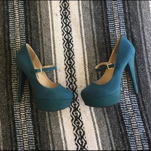 Teal Mary Jane Stiletto High Heel Pumps